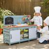 Kids Play Kitchen Set with Chalkboard and Faucet and Sink-Blue