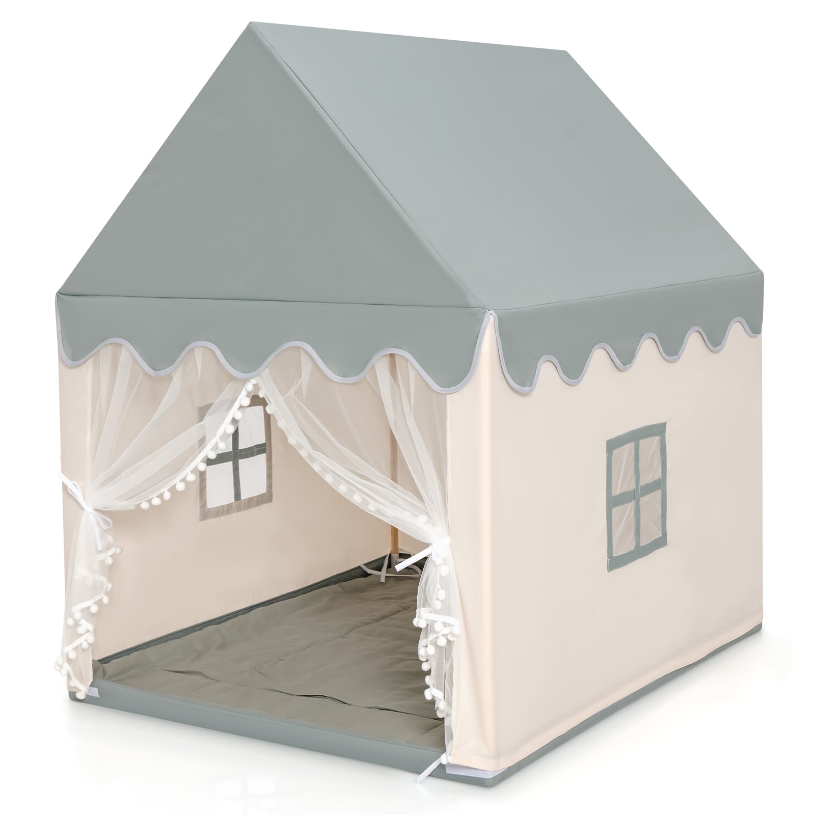 Kids Play Tent with Padded Mat Indoor Playhouse-Beige & Grey