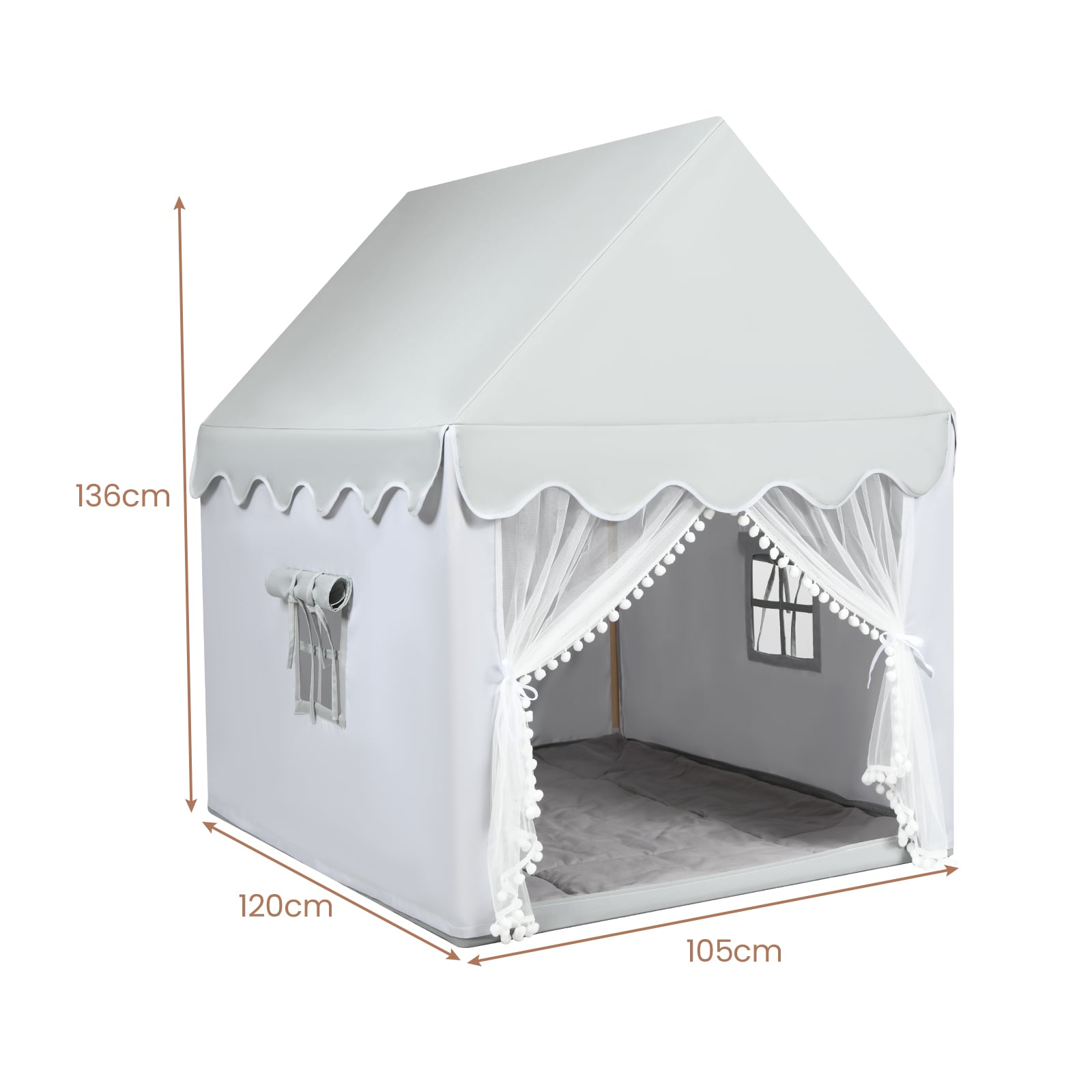 Kids Play Tent with Padded Mat Indoor Playhouse-Grey