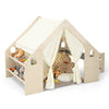 6-in-1 Kids Play Tent Playhouse with Blackboard 6 Storage Bins and Floor Cushion-Natural