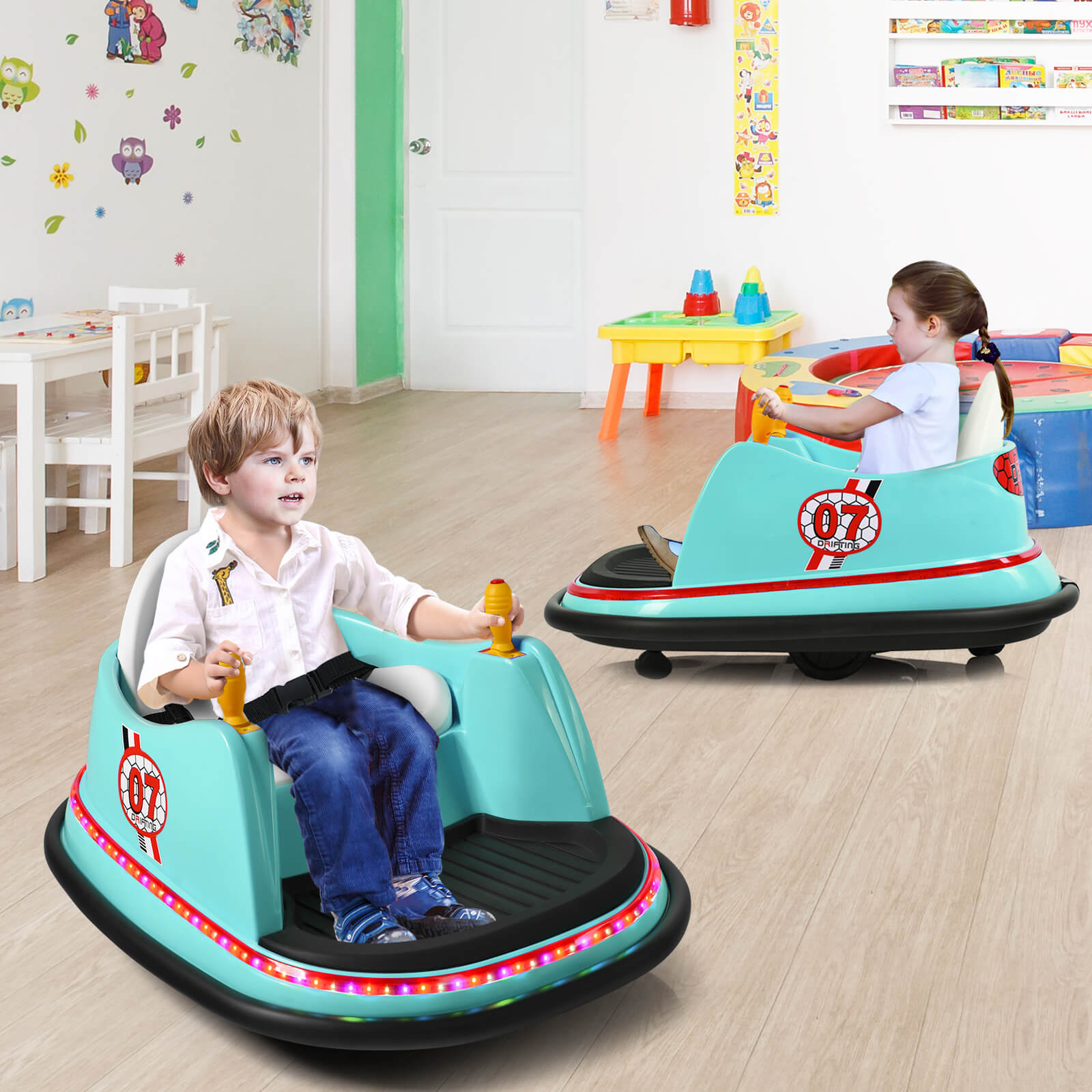 Kids Ride-On Bumper Car with Colorful Flashing Lights and Music-Green