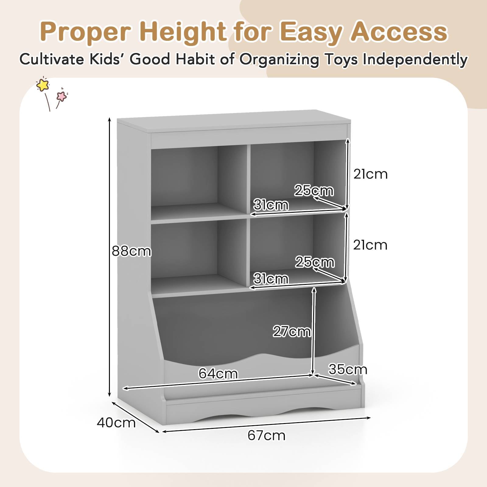 Kids Storage Shelf Home Toy Storage Organizer with 5 Cubes-Grey