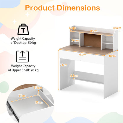 Kids Study Desk Student Writing Table with Cork Bulletin Board-White