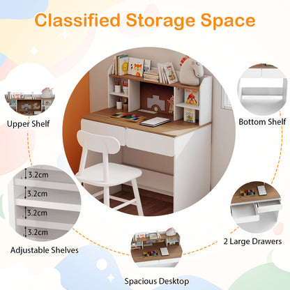 Kids Study Desk Student Writing Table with Cork Bulletin Board-White
