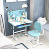Kid's Study Desk and Chair Set with Tilt Desktop and Footrest Bar-Blue