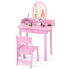 Kids Vanity Set Makeup Beauty Dressing Table and Chair with Lighted Mirror-Pink