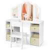 Kids Vanity Table and Chair Set with 3 Removable Mirrors and 4 Storage Bins for Children-White
