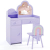 Kids Vanity Table and Chair Set with Cloud-shaped Mirror and Shelf Drawers-Purple