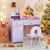 Kids Vanity Table and Chair Set with Cloud-shaped Mirror and Shelf Drawers-Purple