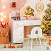 Kids Vanity Table and Chair Set with Cloud-shaped Mirror and Shelf Drawers-White