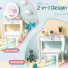 Kids Vanity Table and Stool with Mirror and 3 Shelves-White