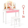 Kids Vanity Table with Mirror and Lights Princess Makeup Vanity Desk-White
