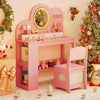 Kids Vanity with Lights Princess Vanity Table and Chair Set with 2 Drawers-Pink