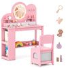 Kids Vanity with Lights Princess Vanity Table and Chair Set with 2 Drawers-Pink