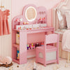 Kids Vanity with Lights Princess Vanity Table and Chair Set with 2 Drawers-Pink