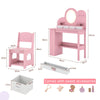 Kids Vanity with Lights Princess Vanity Table and Chair Set with 2 Drawers-Pink
