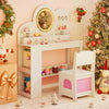 Kids Vanity with Lights Princess Vanity Table and Chair Set with 2 Drawers-White