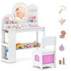 Kids Vanity with Lights Princess Vanity Table and Chair Set with 2 Drawers-White