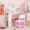 Kids Vanity with Lights Princess Vanity Table and Chair Set with 2 Drawers-White