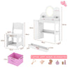 Kids Vanity with Lights Princess Vanity Table and Chair Set with 2 Drawers-White