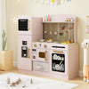 Kids Wooden Kitchen Playset Pretend Play with Chalkboard and Ice Maker-Pink