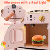 Kids Wooden Kitchen Playset Pretend Play with Chalkboard and Ice Maker-Pink