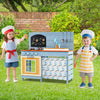 Kids Wooden Play Kitchen Set with Stoves Sink Faucet for Boys Girls Aged 3-8 -Blue