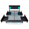King Size Bed Frame with LED Lights and Charging Station Industrial Upholstered Platform Bed-Rustic Brown
