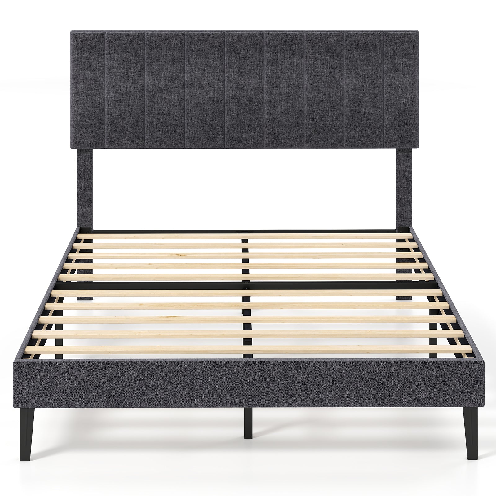 King/Double Size Linen Fabric Bed Frame with Height Adjustable Headboard-Grey-Double Size