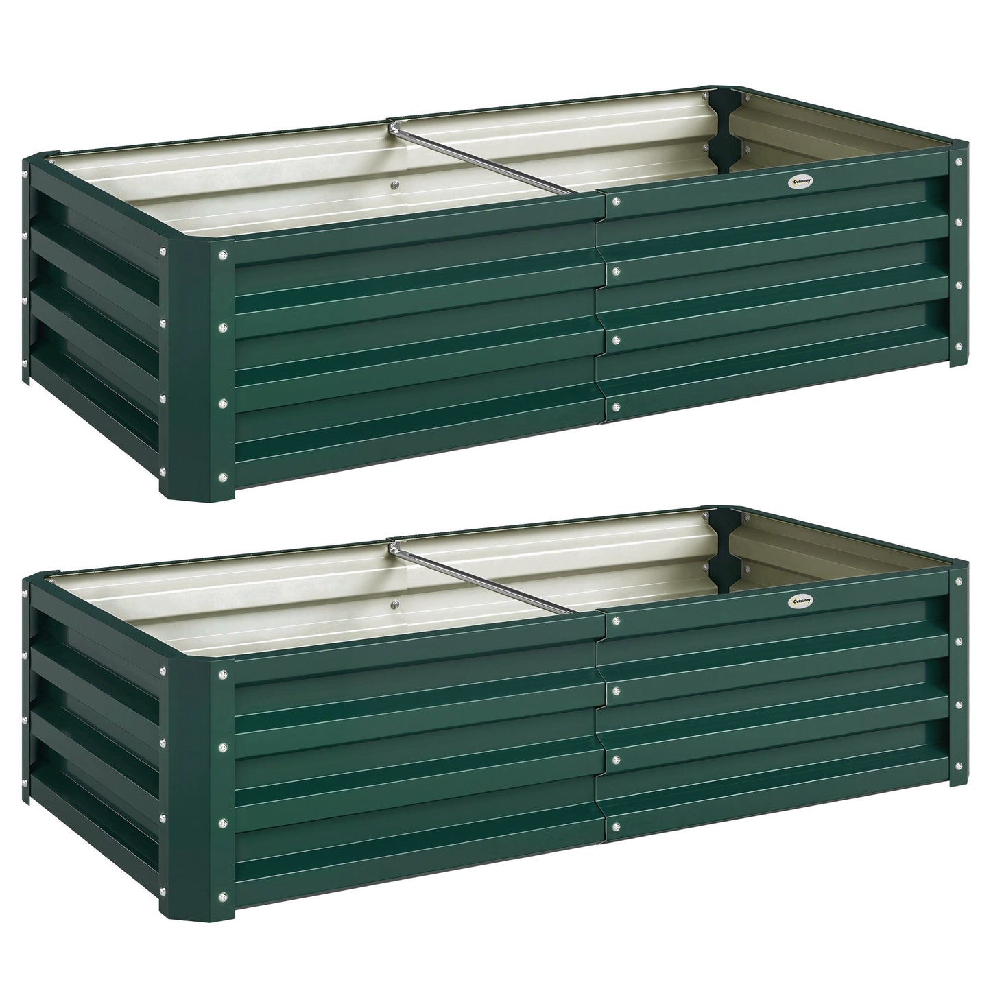 Outsunny Set of 2 Raised Beds for Garden, Galvanised Outdoor Planters for Herbs Vegetables, Use for Patio Balcony, Green