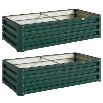 Outsunny Set of 2 Raised Beds for Garden, Galvanised Outdoor Planters for Herbs Vegetables, Use for Patio Balcony, Green