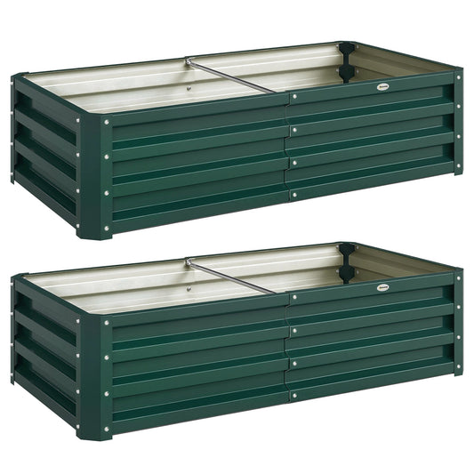 Outsunny Set of 2 Raised Beds for Garden, Galvanised Outdoor Planters for Herbs Vegetables, Use for Patio Balcony, Green