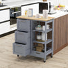 Kitchen Island Rolling Cart Utility Cart on Lockable Wheels with 3 Drawers-Gray
