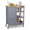 Kitchen Island Rolling Cart Utility Cart on Lockable Wheels with 3 Drawers-Gray