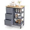 Kitchen Island Rolling Cart Utility Cart on Lockable Wheels with 3 Drawers-Gray
