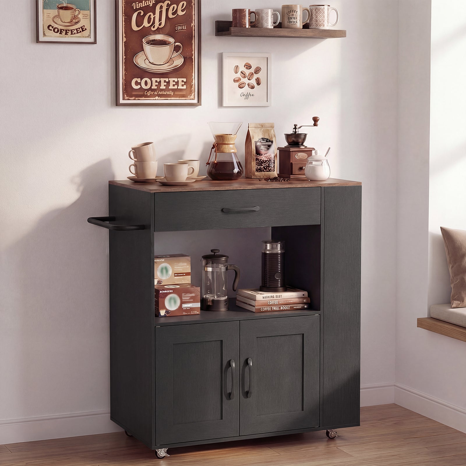 Kitchen Island Cart with Storage Rolling Kitchen Island on Wheels-Black