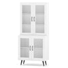 Kitchen Pantry Cabinet with Transparent Doors and Metal Legs-White