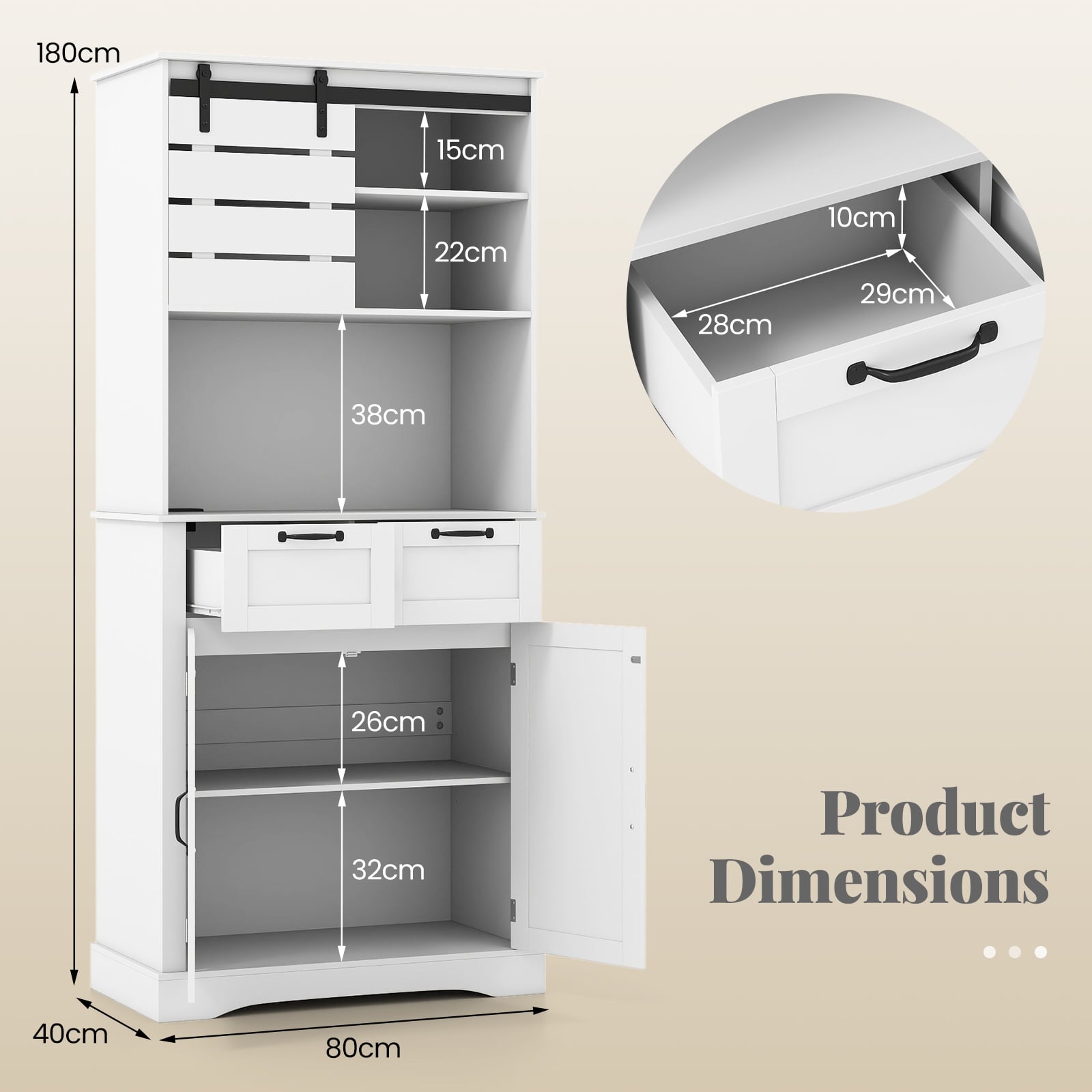 Kitchen Pantry Cabinet with Power Outlet Tall Coffee Bar Cabinet with Doors Drawers and Adjustable Shelf-White