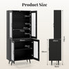 Kitchen Pantry Cabinet with Transparent Doors and Metal Legs-Black