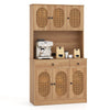 Kitchen Storage Cabinet with Charging Station and 6 Rattan Doors-Natural