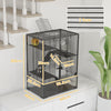PawHut Four-Tier Hamster Cage with Deep Tempered Glass Bottom, Hut, Running Wheel, Food Dish, Water Bottle, 60 x 40 x 80cm