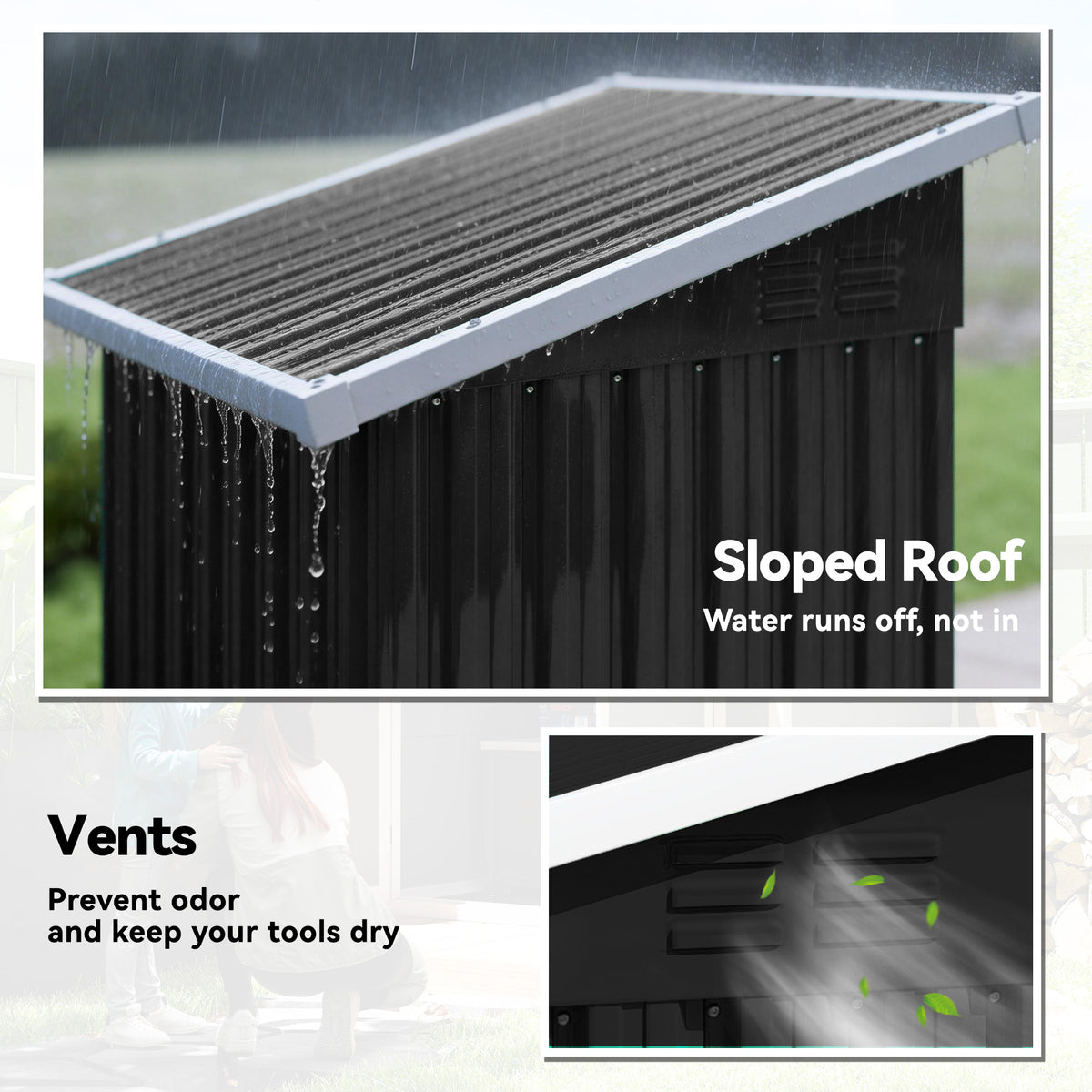 Outsunny Outdoor Storage Shed with Sloping Roof in Dark Grey
