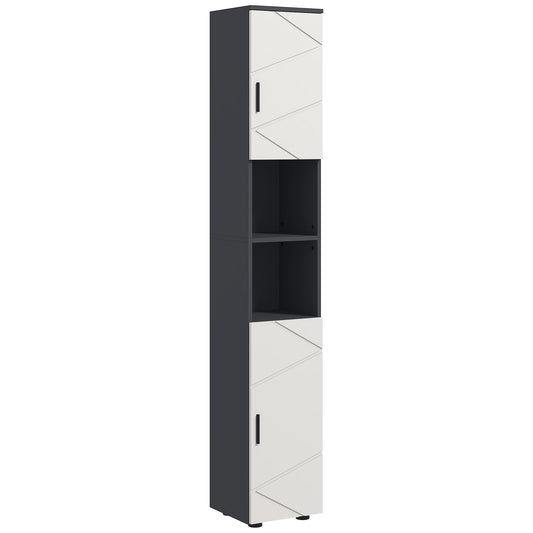 kleankin Line Embossed Tall Bathroom Storage Cabinet - Grey