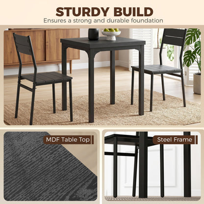HOMCOM 3 Piece Space-Saving Kitchen Table and Chairs, Dining Table Set for 2 with Metal Legs, Black Wood Effect