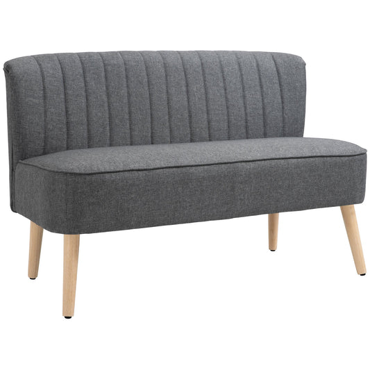 HOMCOM 46" Loveseat Sofa Upholstered Small 2 Seater Sofa with Thick Padded Seat and Rubber Wood Legs, Grey