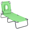 Outsunny Outdoor Folding Sun Lounger with Face Hole, 4 Level Adjustable Backrest Reclining Garden Lounger, Garden Recliner Sunbed with 600 D Oxford Cloth Seat and Pillow for Beach, Green