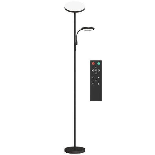 مصباح أرضي LED من HOMCOM لغرفة المعيشة، مصباح قائم قابل للتعتيم بدون خطوات، مصباح علوي للأم والطفل مع ضوء قراءة، 4 أوضاع مشهد، درجة حرارة ألوان 2700K-6500K، 4 مستويات سطوع، جهاز تحكم عن بعد