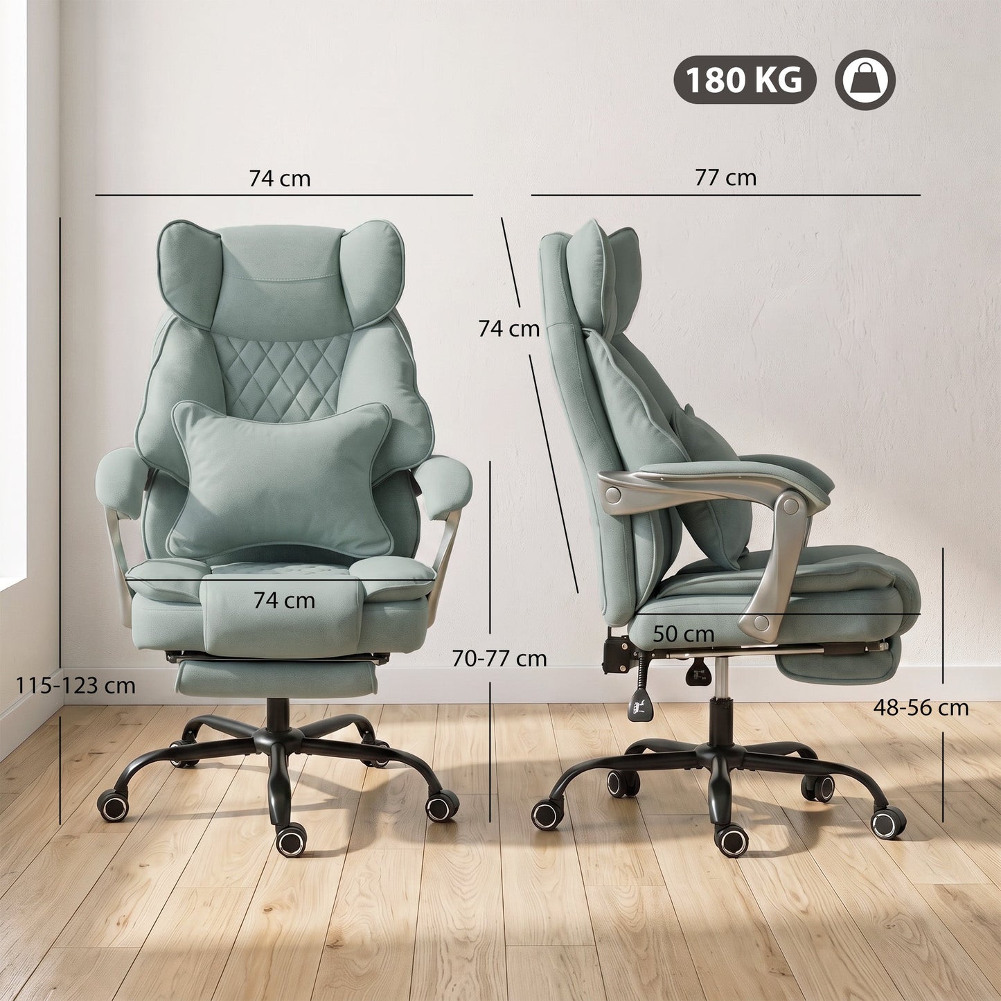 HOMCOM Executive Office Chair, Leathaire Big and Tall Office Chair 180 kg with Wide Seat, Reclining, Lumbar Support, Blue