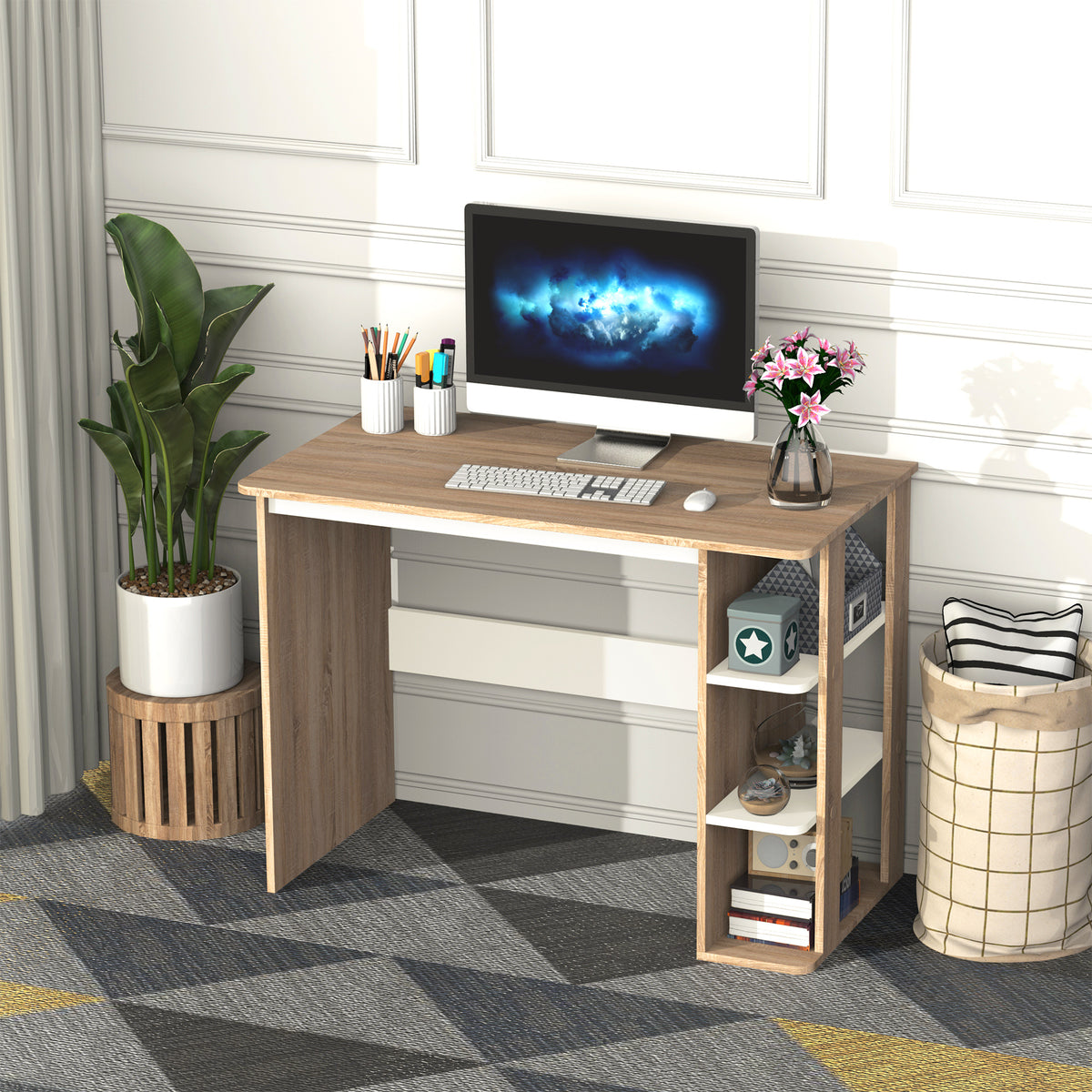 HOMCOM Computer Desk in Oak and White
