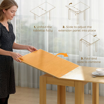 HOMCOM Folding Dining Table for 4-6 in Natural Wood